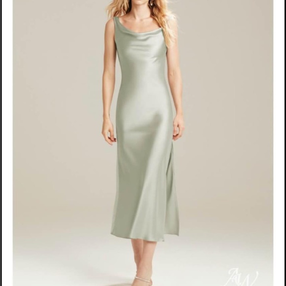 Sage Green Silk Look Midi Dress